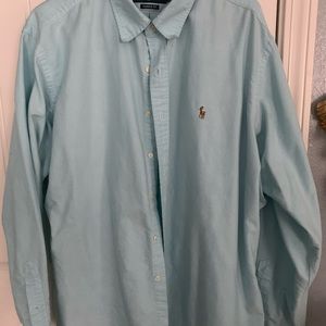 XL teal color long sleeve polo.